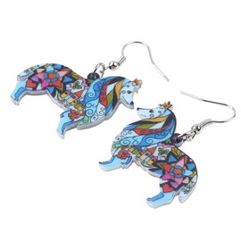 BONSNY Dog Collection Border ROUGH COLLIE Statement Acrylic Pop-Art Long Drop Dangle Women Earrings (Blue)