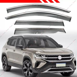 ZTT Smoke Tinted Window Deflector Wind Rain Guards For 2022-2024 VW Taos Chrome Trim