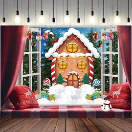 Christmas Gingerbread House Photography Backdrop Lollipop Winter Merry Xmas Tree Background Santa Snowflake Party New Year Decorations Banner for Birthday Christmas Party Decorations (7x5feet)