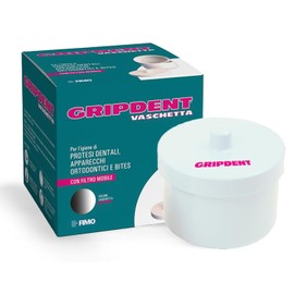 Gripdent Denture Tray - Container with Movable Filter for Cleaning and Hygiene of Dentures, Orthodontic Appliances and - White