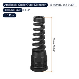 QUARKZMAN Pack of 10 Waterproof Cable Glands, PG11 Nylon Cable Grommet, Coil Spring, Cable Joint with Seal for 5-10 mm Wire Thread, Cable Attachment and Devices, Black