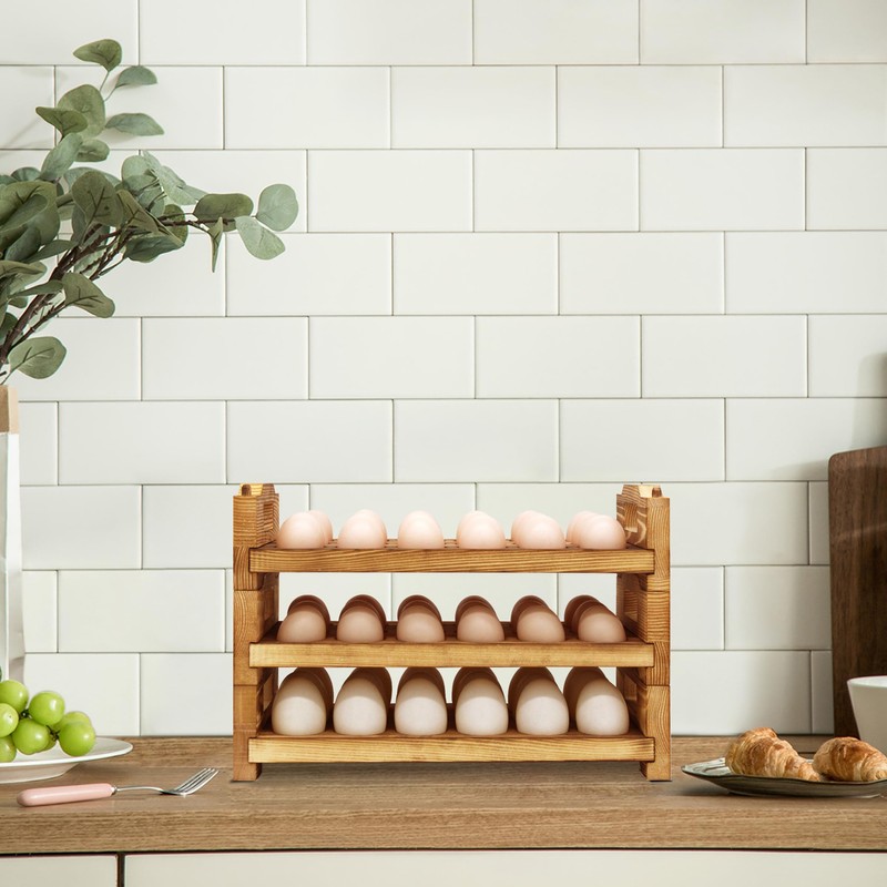 CVHOMEDECO. Wooden Egg Holder Countertop Fresh Egg Holders Firewood Egg