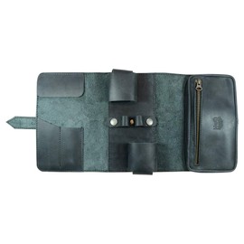 Hide & Drink, Double Pipe Pouch Handmade from Full Grain Leather (Charcoal Black)