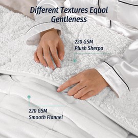 Wemore Sherpa Fleece Weighted Blanket for Adult, 15 lbs Dual Sided Cozy Fluffy Heavy Blanket, Ultra Fuzzy Throw Blanket with Soft Plush Flannel Top, 60 x 80 inches Queen Size White on Both Sides