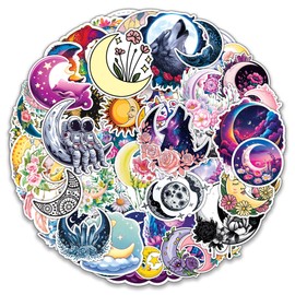 MONIZY Moon Stickers 50 Pieces Vinyl Waterproof Decal for Laptop Water Bottle Phone Car Window Bike Motorcycle Guitar Stakeboard Scrapbook Moons Sticker Gifts