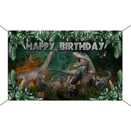 Avezano Dinosaur Backdrop Banner Jurassic Dino Theme Birthday Party Banner Decorations Kids Boy Tropical Jungle Dinosaur Birthday Backgroud Party Supplies 70.8 x 43.3 Inch