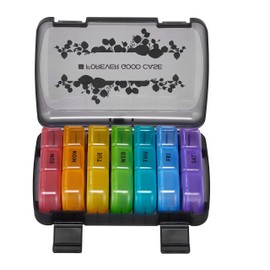 FGcase Pill Organizer 3 Times a Day with Travel Case, Large Weekly Pill Case 7 Day, Daily Pill Box with 21 Compartments, Pill Dispenser Supplement Holder, Rainbow Black