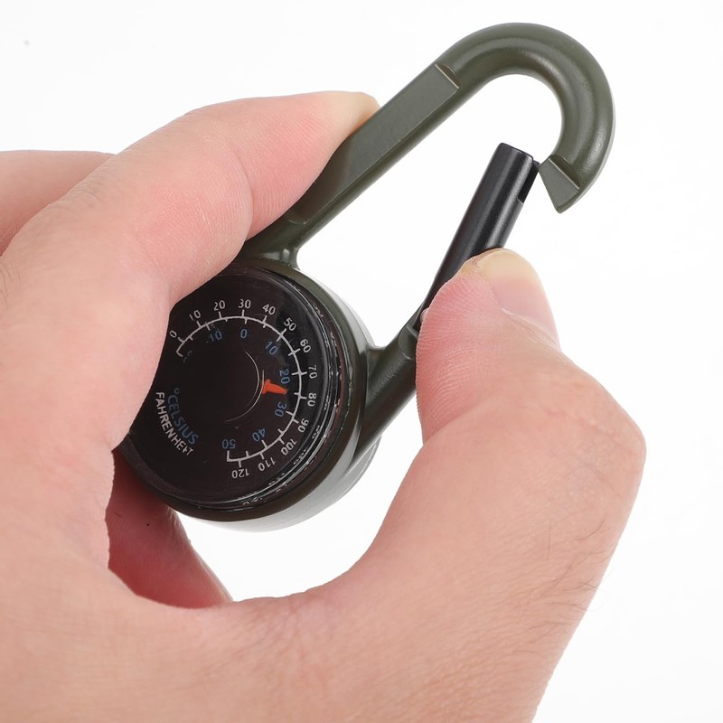 Kisangel Compact Carabiner Compass, Multi-Functional Hiking Keychain Zinc Alloy Survival