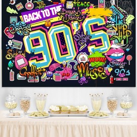 Telón de fondo de regreso a los 90 para fiestas | Telón de fondo temático de los 90 Hip Hop Graffiti de vuelta a los 90 | Decoración de pared para fiestas temáticas de los 90 para adultos Hip Hop Music Retro Radio 71 x 49 pulgadas