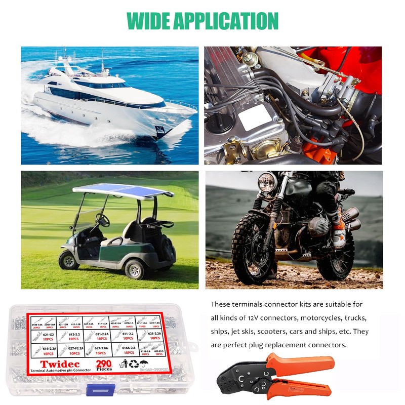 Twidec/290PCS Car Electrical Wire Terminal Pins Connector 1/1.5/1.8/2.2/2.8/3.5mm 21Type Auto