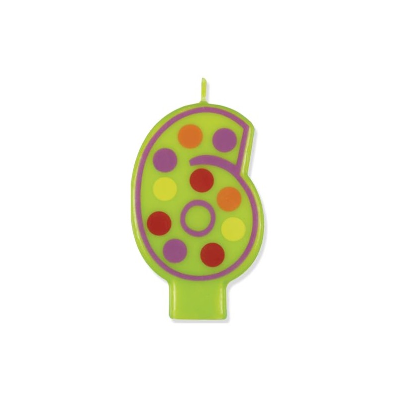 Number 6 Dots Birthday Candle - 3.5", Green, 1 Pc