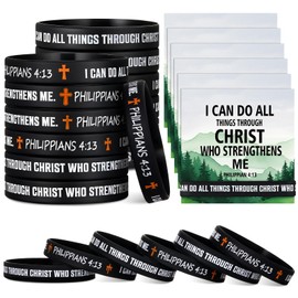 Humyoun 60 Pcs/30 Sets I Can Do all Things Through Christ Wristbands with Cards 30 Religious Philippians 4: 13 Wristband 30 Bible Verse Philippians 4: 13 Cards for Motivation Support Church Supplies