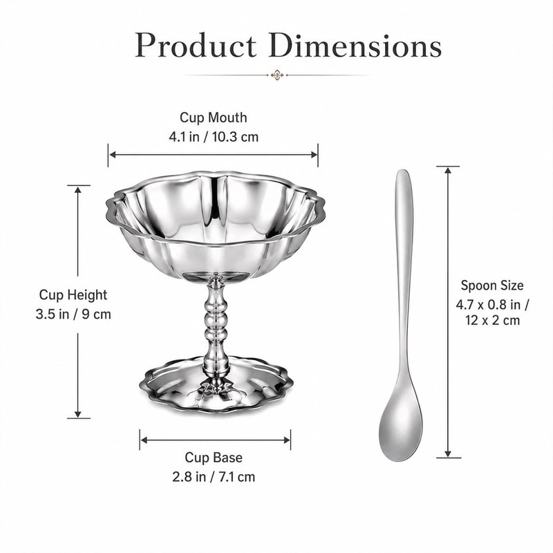 4 Pcs Ice Cream Cups Set with Spoons, Vintage Stainless