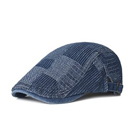 Quanhaigou Unisex Denim Newsboy Hats Flat Ivy Gatsby Cabbie Driving Berets Hat Cotton Dad Cap for Men Women (Retro Blue)
