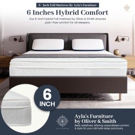 Aylas Furniture 6 Inch Full Size Mattress - High Density & Comfort Cold Foam - Bonnell Coil Springs - Medium Firm - Hybrid Full Size Mattress
