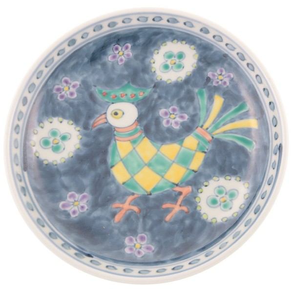 Hasami Ware 009429C530 Hayashi Kuro Kiln Yumeji Round Plate, 7.9 inches (20 cm), Paradise Bird