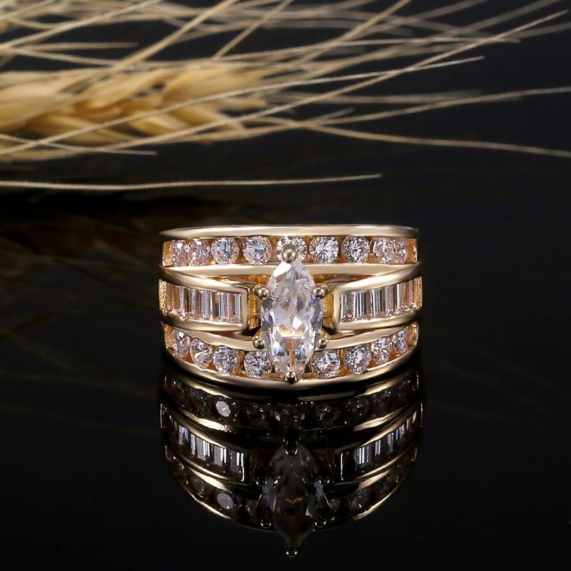 Anillo de compromiso de boda chapado en oro amarillo de