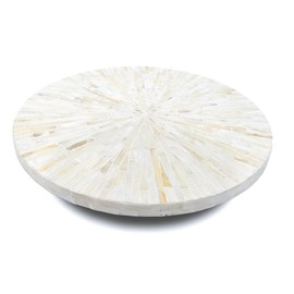 PEMAR Mother of Pearl Lazy Susan for Countertop Table Wood Decorative Turntable 360 Rotating Organiser for Kitchen, Cabinet, Counter, Spice Pantry, Table Top 12.6" (White Sunlight)