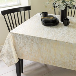 Benson Mills Metals Metallic Foil Printed Fabric Table Cloth, Holiday, Winter, and Christmas Tablecloth (52" x 70" Rectangular, Ivory-Gold)