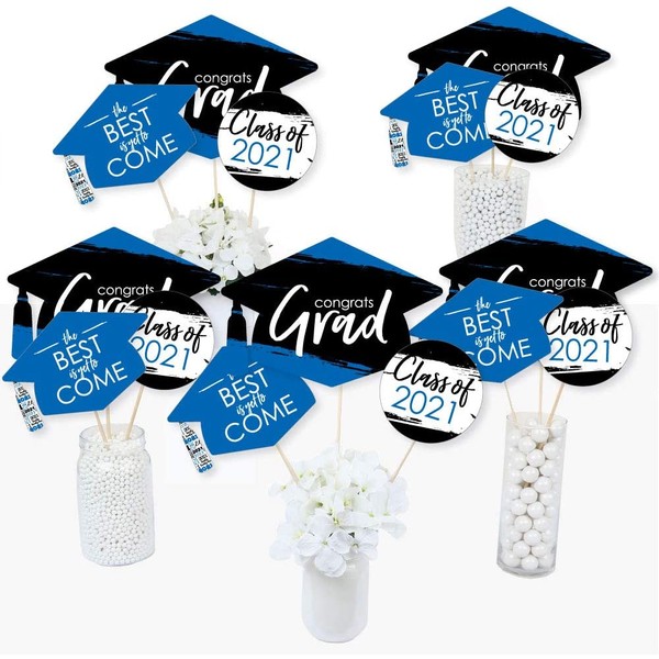 Big Dot of Happiness Blue Grad - Best is Yet to Come - 2021 Royal Blue Graduation Party Centerpiece Sticks - Table Toppers - Set of 15
