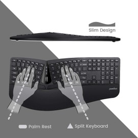 Perixx Periduo-605, Wireless Ergonomic Split Keyboard and Vertical Mouse Combo, Adjustable Palm Rest and Membrane Low Profile Keys, Black, US English Layout (11633)