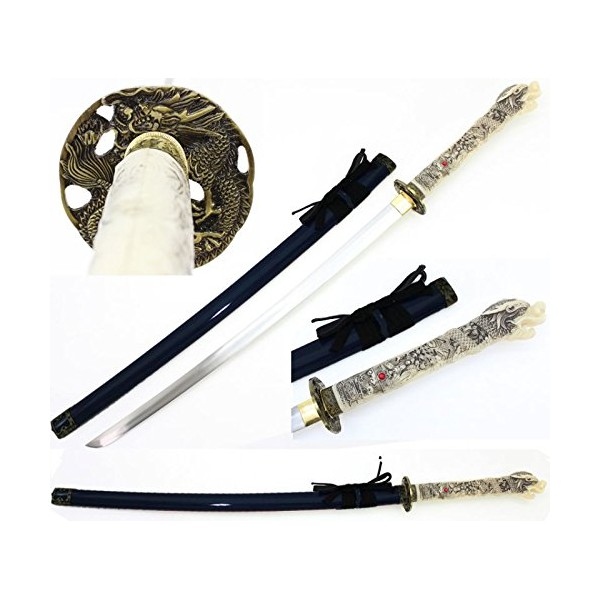 Ivory Dragon Handmade Samurai Sword Katana 1045 Carbon Steel Blade. for Collection, Gift, Straw Mat Cutting Practice