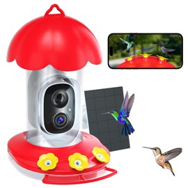 DOCOON Hummingbird Feeder with Camera Solar Powered, Hummingbird Feeders for Outdoors with 2K Bird Watching Camera, AI Identify Bird Species, Instant Notification, Idea Gift for Bi rd Lover(20 Ounces)