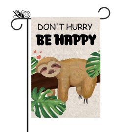 Funny Garden Flags Don't Hurry Be Happy Double Sided Sloth Flags For Farmhouse Outdoor Yard Lawn Decorations 12.5x18 Inch