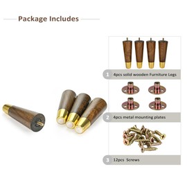 Aiminjey 6 Inch Wooden Furniture Legs with Gold Cap Set of 4 Sofa Replacement Solid Wood Furniture Feet for Armchair Couch Cabinet Dresser Ottoman TV Stand Bed Legs (Dark Brown-6inch)