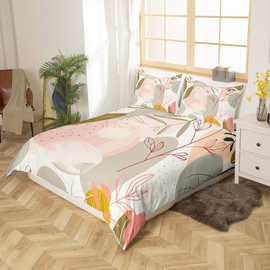 Feelyou Floral Duvet Cover Set Botanical Leaf Bedding Set for Kids Boys Girls Natural Theme Flowers Printed Comforter Cover Microfiber Garden Style Quilt Cover Twin Size