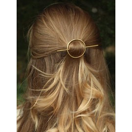 DoubleNine Open Circle Hair Slide Hair Clip Hammered Brass Hair Barrette Minimalist Rustic Women Girl Bridal Hair Accessories (gold)