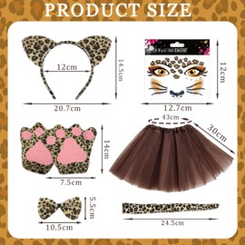 O'meFun Leopard Costume Children, 6-Piece Carnival Costume Children 6 Pieces, Leopard Ears, Headband, Tail, Bow Tie, Gloves, Tutu Skirt, Leopard Face Tattoo for Fancy Dress, Carnival, Party, Cosplay