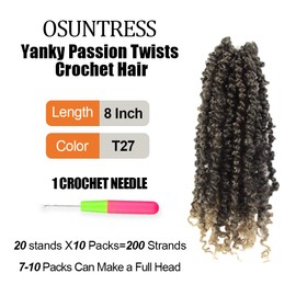 Osuntress 10 Packs Yanky Crochet Passion Twist Hair 8 inch, Pre-twisted Short Mini Spring Twists Micro Kinky Curly Braids T27 (Ombre Honey Blonde)