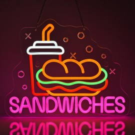 JOMOBUTY Sandwiches Neon Sign for Wall Decor LED Light up Sign Business Signage for Home Kitchen Restaurant Fast Food Store Man Cave Party 15.7" x 12.6" Led Art Wall Hanging Decorative Gifts