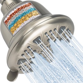 MakeFit Filtered Shower Head Brushed Nickel - High Pressure Shower Head with Filter for Hard Water Softener - 7 Settings Bathroom Rain Showerhead to Remove Chlorine and Heavy Metals
