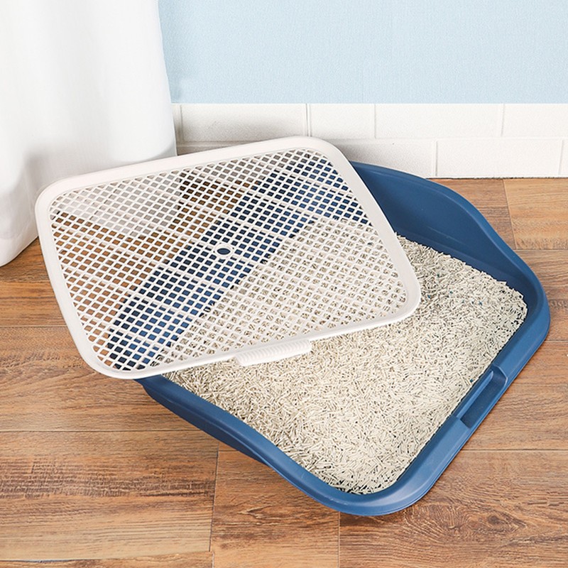 Dog Potty Tray with Raised Fences Removable Mesh Grid Pad