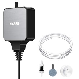 NICREW Nano Silent Aquarium Air Pump Black, Aquarium Aerator with Accessories for Up to 10 Gallon Fish Tank, Super Quiet, 0.3 L/min, 1.5 Watts