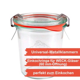 mikken Preserving Set 10 Weck Rings 54 x 67 mm Rubber Rings for Preserving Jars 6 cm and 20 Metal Clips