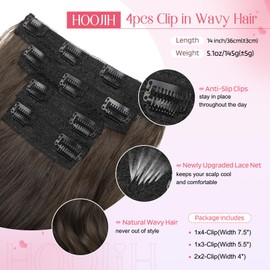 HOOJIH Hair Extensions, Clip in Hair Extensions 4PCS Brown Hair Extension 14" Short Curly Clip on Hair Extensions Invisible Lace Weft Natural Soft Hairpieces for Women - Dark Brown