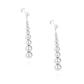 Milan Chiva Silver Long Dangle Earrings for Women 14K Statement Beaded Ball Drop Trendy Jewelry MCE-1041WG