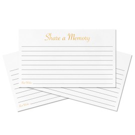Sutter Signs - Tarjetas de memoria para funeral de 3 x 5 pulgadas, 50 tarjetas conmemorativas doradas para celebración de la vida, libro de visitas, graduación, jubilación, cumpleaños, juego de fiesta