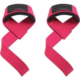 Padded Cotton Lifting Straps with NeoTek Cushioned Wrist (Pair) - Color: Pink