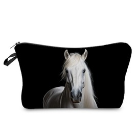 Livel lhood White Horse Makeup Bag Cute Small Organizer Zipper Pouch White Horse Cosmetic Bag Birthday Present for Horse Lovers Women Friends, hzz17139, White Horse Printed Cosmetic Bag With a Metal