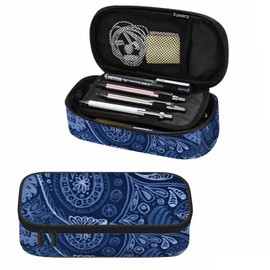 Xuwenz Indigo Flowers Pencil Case Ethnic Flower Pencil Bag Pen Markers Pouch Holder Organizer for Boy Girl School Students