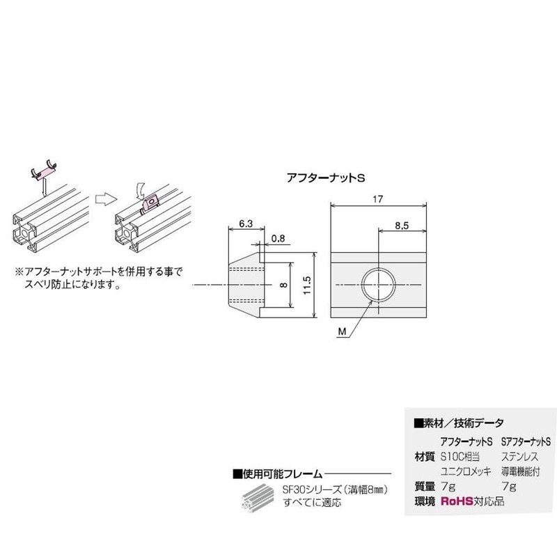 SU S After Nut, S (M6), SFN-AS6, 50 Pieces