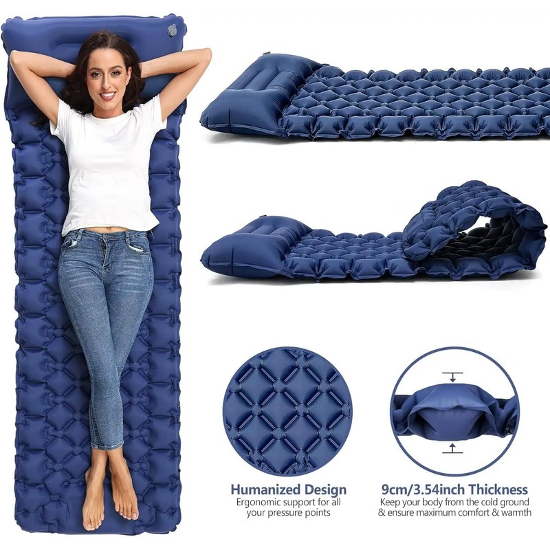 Inflatable Sleeping Camping Mat with Pillow 190L x 64W x