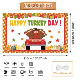 AIBIIN 7x5ft Thanksgiving Happy Turkey Day Banner Backdrop Pumpkin Turkey Maple Leaf Happy Turkey Day Decoration for Fall Classroom Office Home Wall Decor