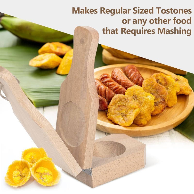 Tostonera Plantain Masher 6.3in Pine Wood Reusable Banana Smasher Maker