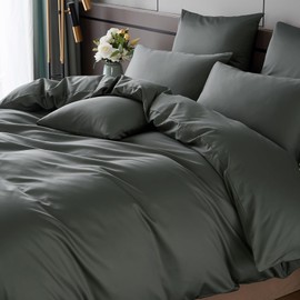 YASMENG Bed Linen 155 x 220 cm Mako Satin Dark Grey 100% Cotton Satin Bed Linen Deluxe Duvet Cover Set Soft Silky Breathable Satin Bed Linen 3-Piece with Zip and 2 Pillowcases 80 x 80 cm