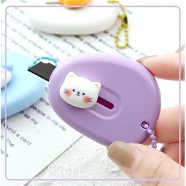 3 PCS Multicolour cute box cutter Retractable box opener Set, mini box cutter,package opener, multi-Function knife suitable for School Office Supplies and Stationery, DIY crafts with Key Chain(ZS644)